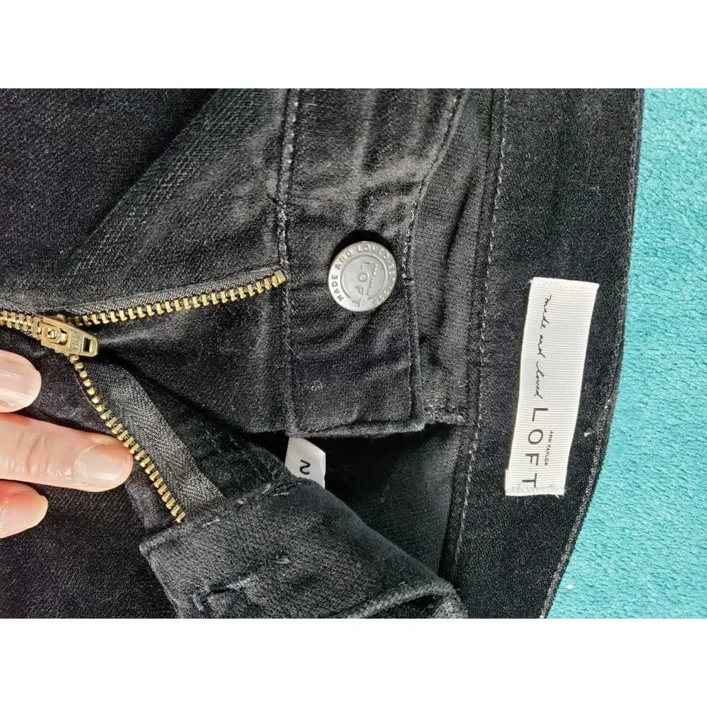 Loft Jeans Size 2 Women Black Pants Velvet Stretch Mid Rise Modern Skinny